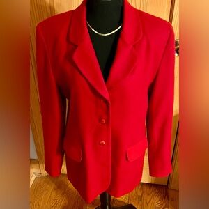 Whitney Brooks Red Wool Blazer (8) Shoulder Pads 80s Power 3 Button Suit Jacket